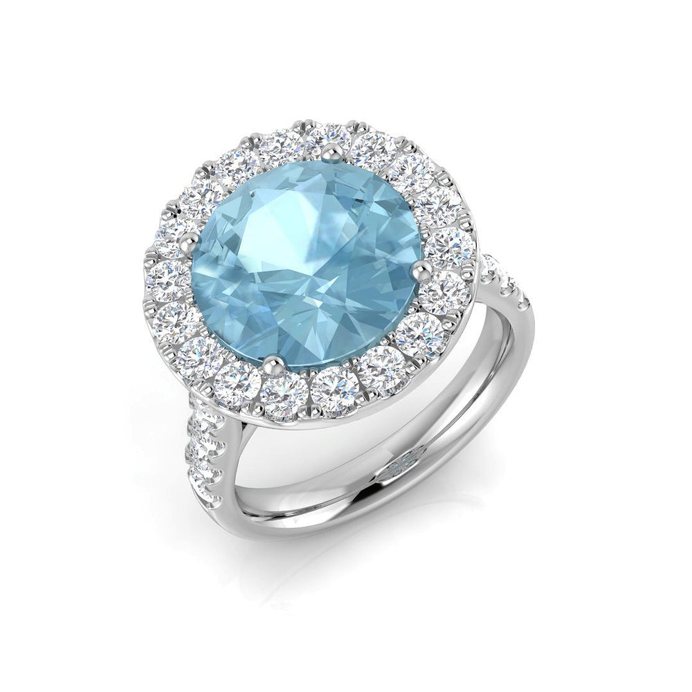 Aquamarine Halo Ring with Diamond Accents in White Gold