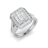 Baguette & Round Diamond Halo Style Ring with Milgrain Detail| 0.75ct - 1.25ct
