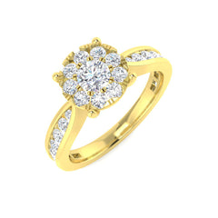 0.90Carat D-E/VS Lab Grown Diamond Cluster Engagement Ring 9k Yellow Gold Ready To Ship