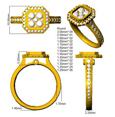 1.10Carat D-E/VS Lab Grown Diamond Cluster Engagement Ring 9k Yellow Gold Ready To Ship