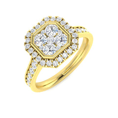 1.10Carat D-E/VS Lab Grown Diamond Cluster Engagement Ring 9k Yellow Gold Ready To Ship