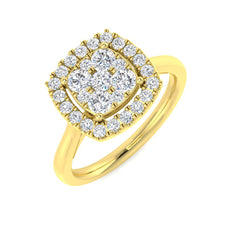 0.70Carat D-E/VS Lab Grown Diamond Cluster Engagement Ring 9k Yellow Gold Ready To Ship