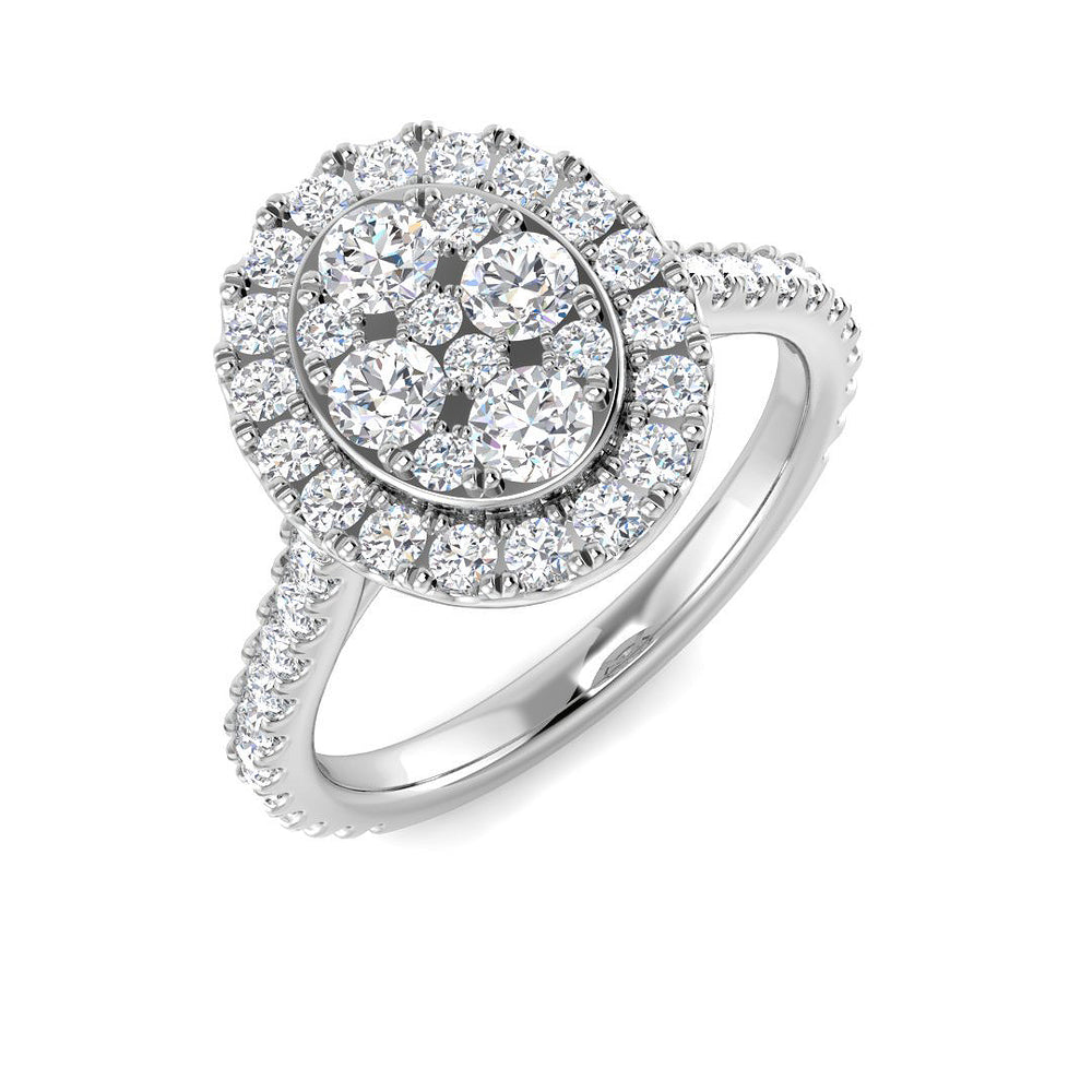 Natural Round Cut Diamond Halo Cluster Engagement Ring