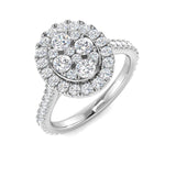 Natural Round Cut Diamond Halo Cluster Engagement Ring