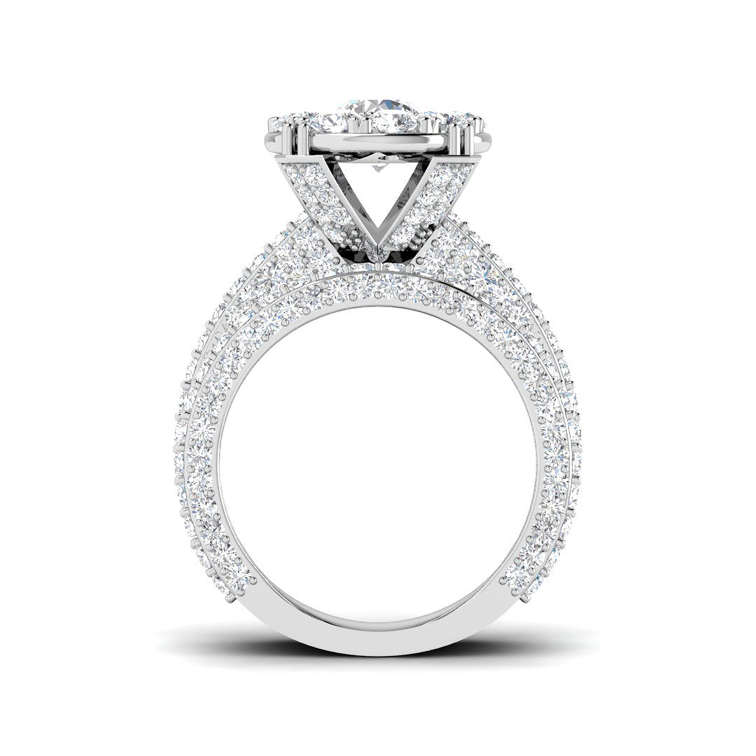 Lab-Created Round Cut Diamond Cluster Engagement Ring