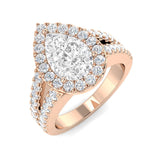 Lab Grown Pear & Round Cut Diamond Halo Engagement Ring