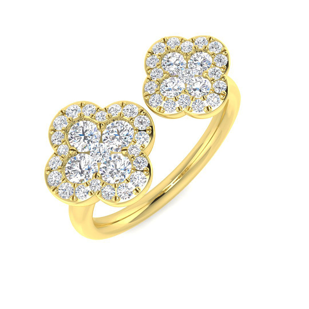 Natural Round Cut Diamond Cluster Engagement Clover Set Ring