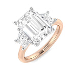 Bague à trois pierres avec diamants de laboratoire taille émeraude de 5,00 ct, pureté D/VVS