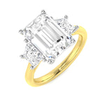 Bague à trois pierres avec diamants de laboratoire taille émeraude de 5,00 ct, pureté D/VVS