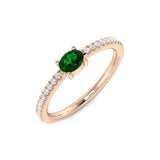 Green Emerald Ring with Diamond Band