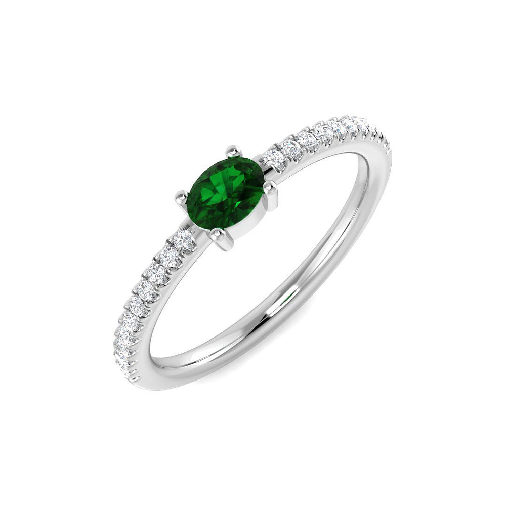Solitaire Emerald Ring with Diamond Pave Band