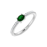 Solitaire Emerald Ring with Diamond Pave Band