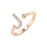 0,09 Karat runder Diamant-Mikropavé- und Lünettenring mit dem Buchstaben J als Initial