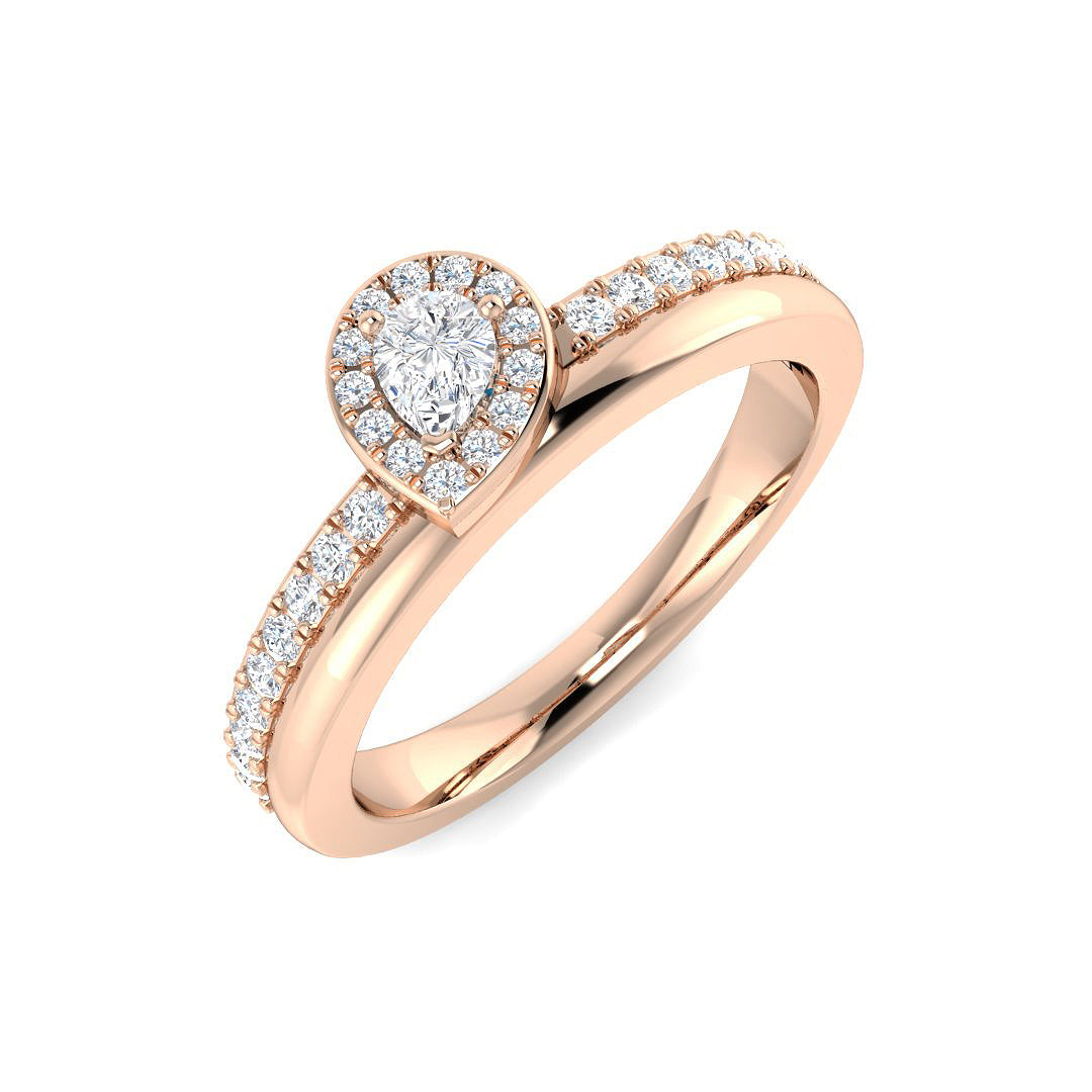 Natural Round & Pear Cut Diamond Halo Engagement Ring