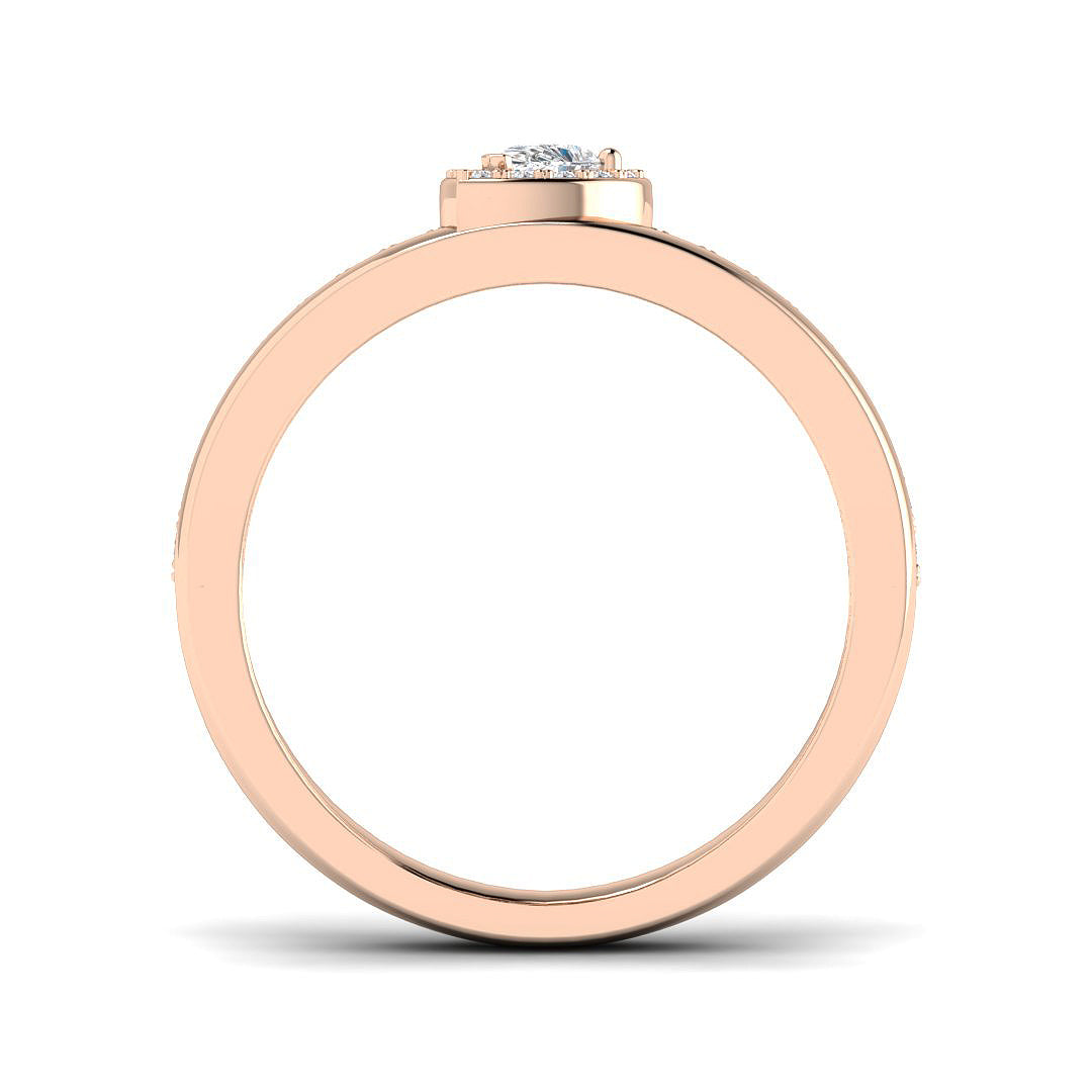 Natural Round & Pear Cut Diamond Halo Engagement Ring