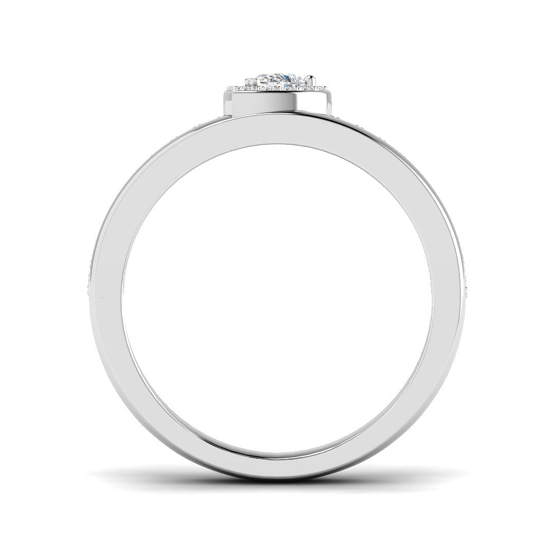 Natural Round & Pear Cut Diamond Halo Engagement Ring