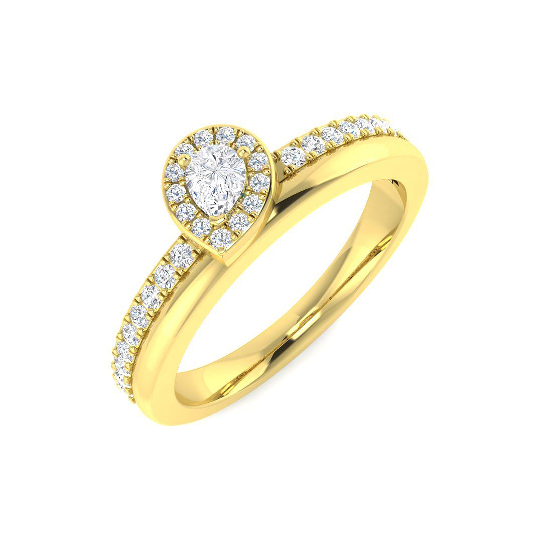 Natural Round & Pear Cut Diamond Halo Engagement Ring