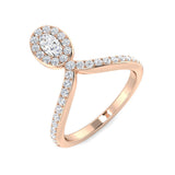 Bague de fiançailles avec halo en diamants naturels de taille ovale et ronde