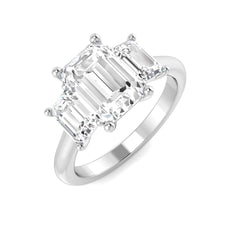3.00ct Lab Grown D/VVS Emerald Cut Diamond 3 Stone Ring