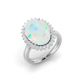 Opal Diamond Halo Ring | Oval Cut | 4ct - 5ct | Hallmarked Gold & Platinum