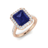 Emerald Cut Sapphire Halo Ring Close View