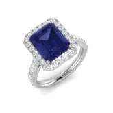 Emerald Cut Blue Sapphire Halo Ring