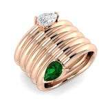 Pear Shape Emerald Engagement Ring with Diamond