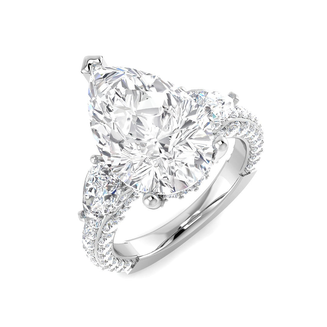 3-Stone Lab Grown Diamond 7.20ct Pear Cut D/VVS Ring
