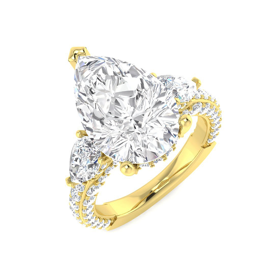 3-Stone Lab Grown Diamond 7.20ct Pear Cut D/VVS Ring