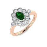 Oval Green Emerald Engagement Ring with Halo