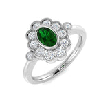 Oval Cut Emerald Halo Ring with Floral Diamond Cluster