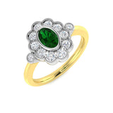 Emerald Halo Ring with Diamond Flower Design
