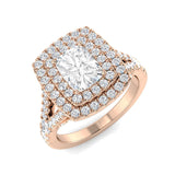 Lab Grown Cushion & Round Cut Diamond Halo Engagement Ring