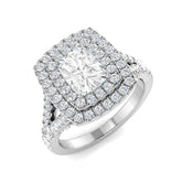 Lab Grown Cushion & Round Cut Diamond Halo Engagement Ring