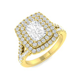 Lab Grown Cushion & Round Cut Diamond Halo Engagement Ring