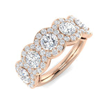 Natural Round Cut Diamond Five Stone Halo Ring