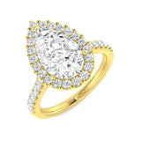 Natural Pear & Round Cut Diamond Pav Set Halo Ring
