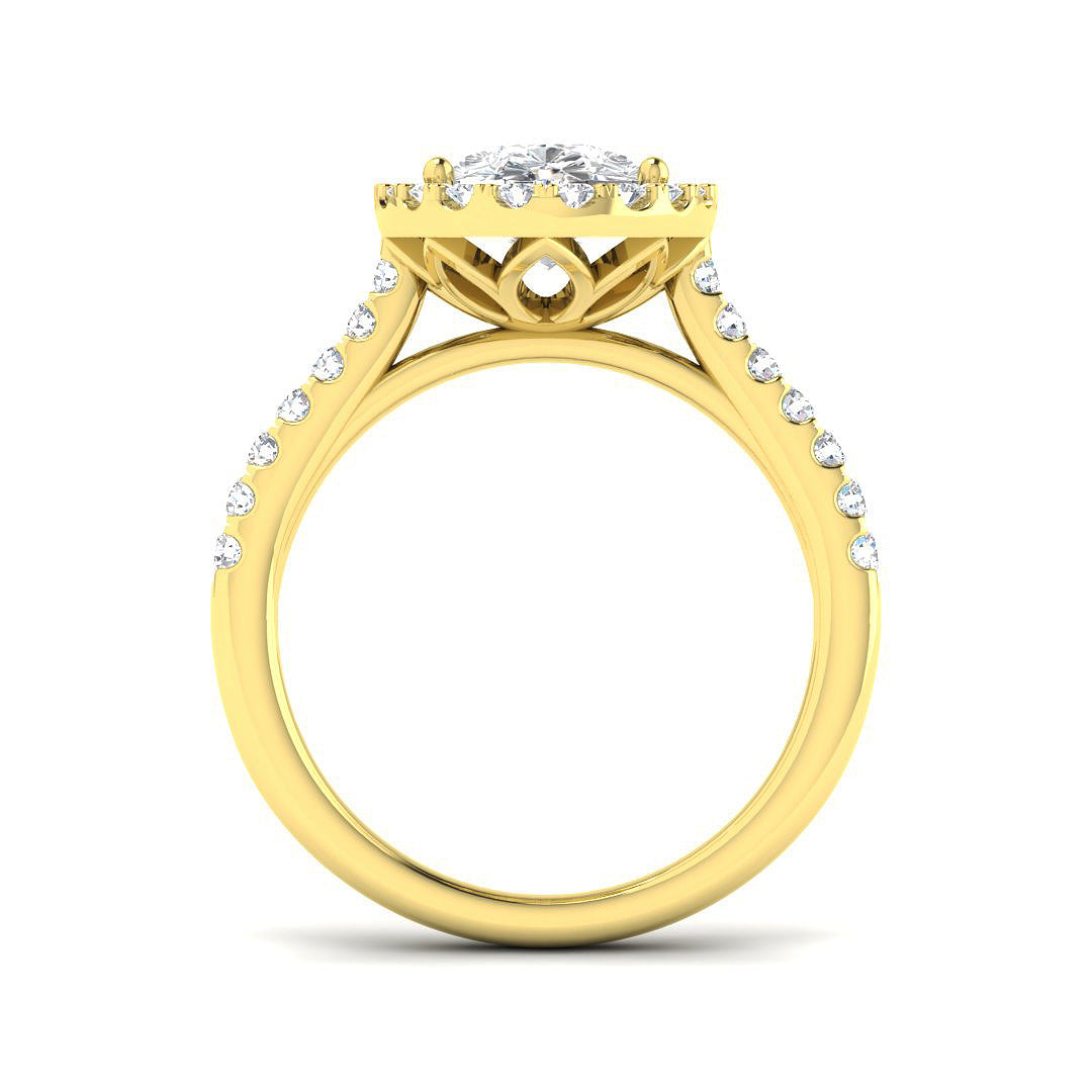 Natural Pear & Round Cut Diamond Pav Set Halo Ring