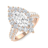 Lab Grown Round & Marquise Cut Diamond Pave Set Engagement Ring
