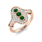 Vintage Emerald Trio Ring with Diamond Halo