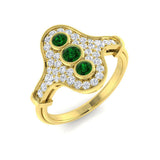 Three Stone Emerald Halo Ring Vintage Design