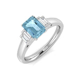 White Gold Emerald Cut Aquamarine Ring with Baguette Diamonds