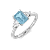 Emerald Cut Aquamarine Ring with Trillion Cut Diamonds