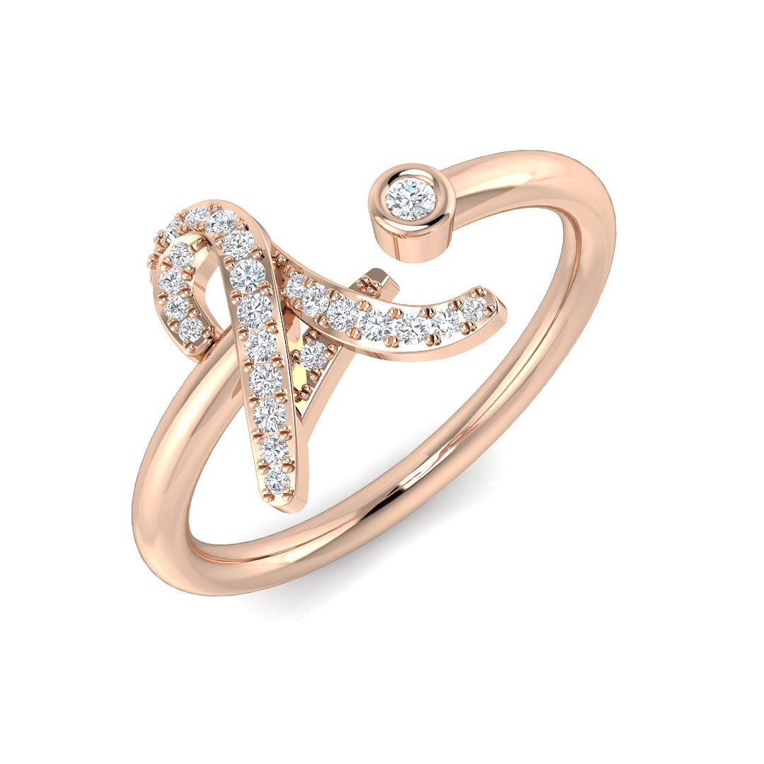0.12 Carat Round Diamond Micro Pavé & Bezel Script Letter A Initial Ring