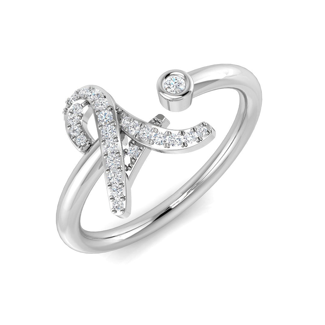 0.12 Carat Round Diamond Micro Pavé & Bezel Script Letter A Initial Ring