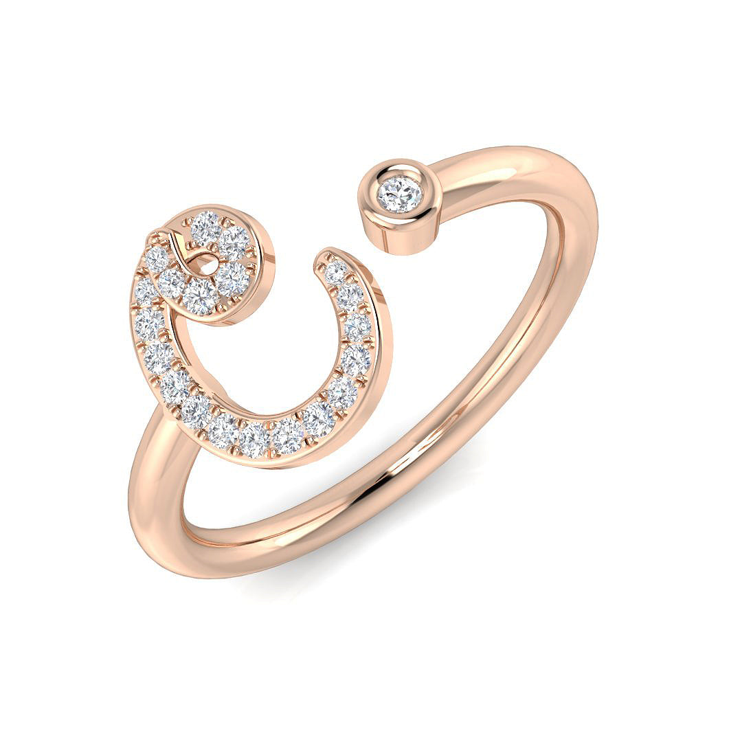 0.14 Carat Round Diamond Micro Pavé & Bezel Script Letter C Initial Ring