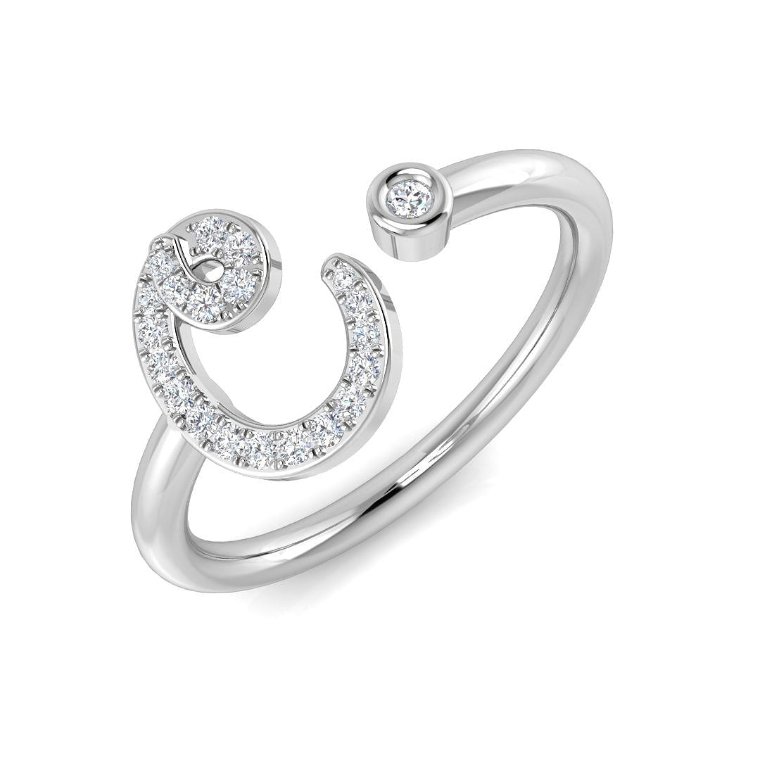 0.14 Carat Round Diamond Micro Pavé & Bezel Script Letter C Initial Ring