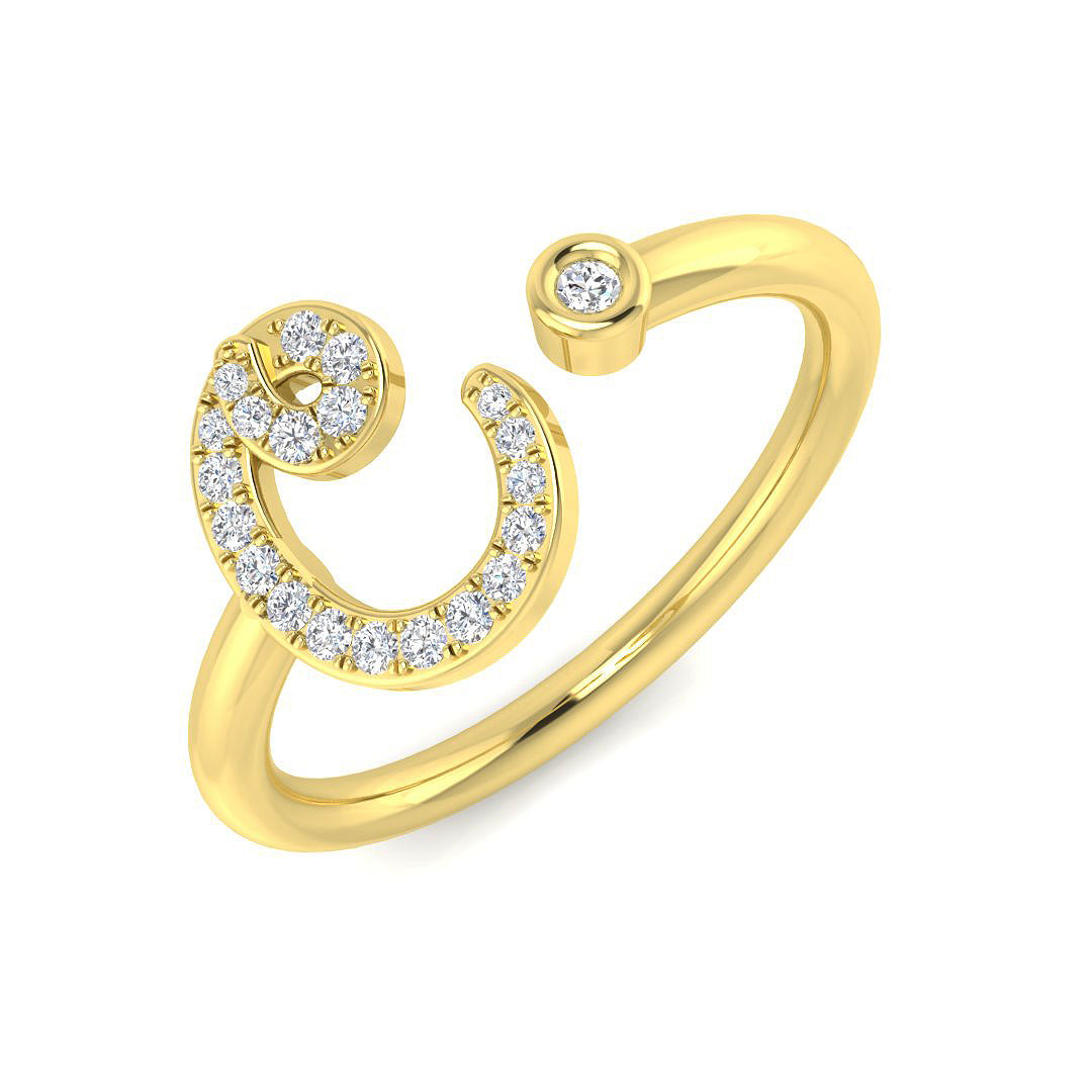 0.14 Carat Round Diamond Micro Pavé & Bezel Script Letter C Initial Ring