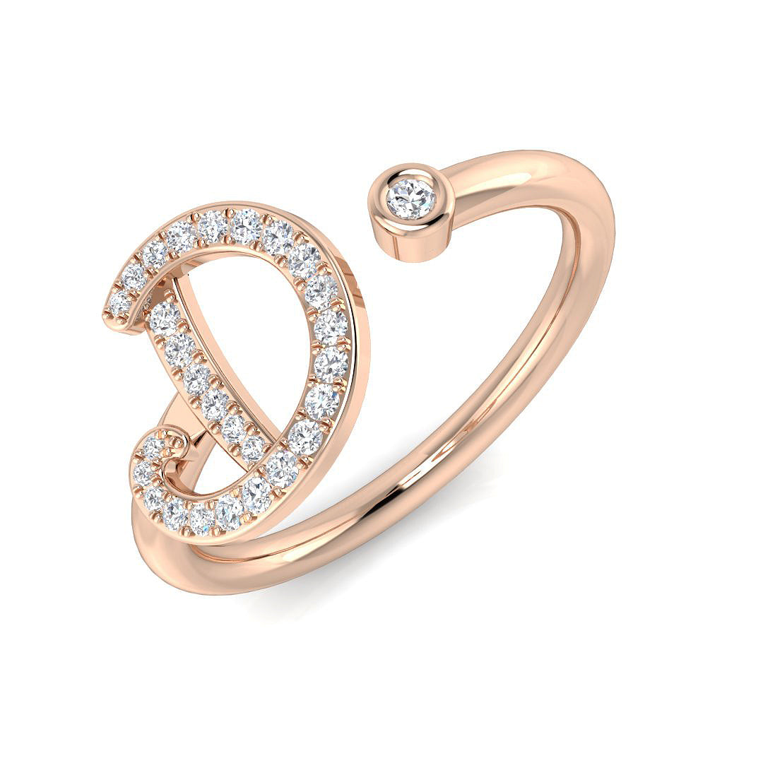 0.14 Carat Round Diamond Micro Pavé & Bezel Script Letter D Initial Ring