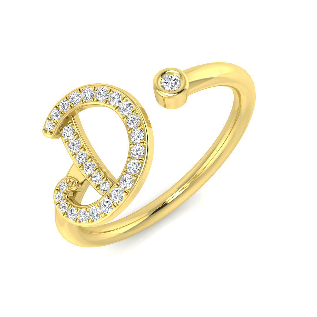 0.14 Carat Round Diamond Micro Pavé & Bezel Script Letter D Initial Ring